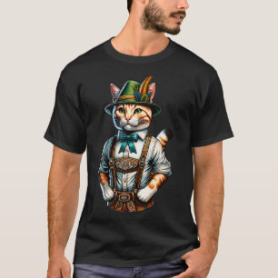 October Party Cat Funny German Bavarian Lederhosen T-Shirt