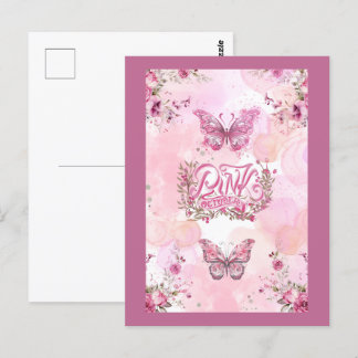 October pink awareness flower ribbon design postcard