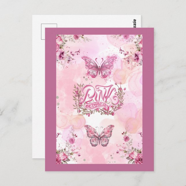 October pink awareness flower ribbon design postcard (Front/Back)