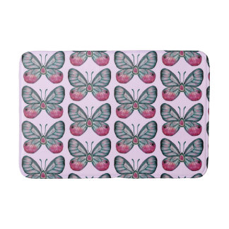 October Pink Glasswing Butterfly Pattern Design Bath Mat