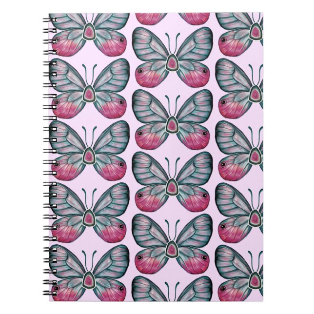 October Pink Glasswing Butterfly Pattern Design Notebook (Front)