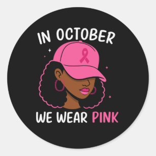 October Pink Ribbon Afro Woman Breast Cancer Aware Classic Round Sticker