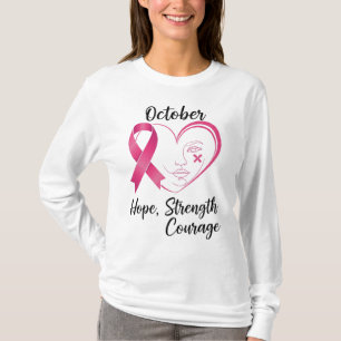 October Pink Ribbon Face – Hope, Strength, Courage T-Shirt