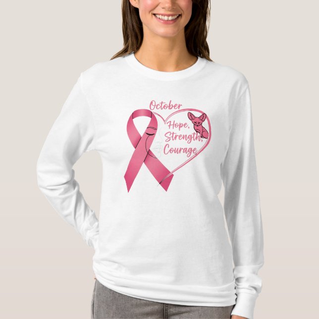 October Pink Ribbon Heart – Hope, Strength & Coura T-Shirt (Front)