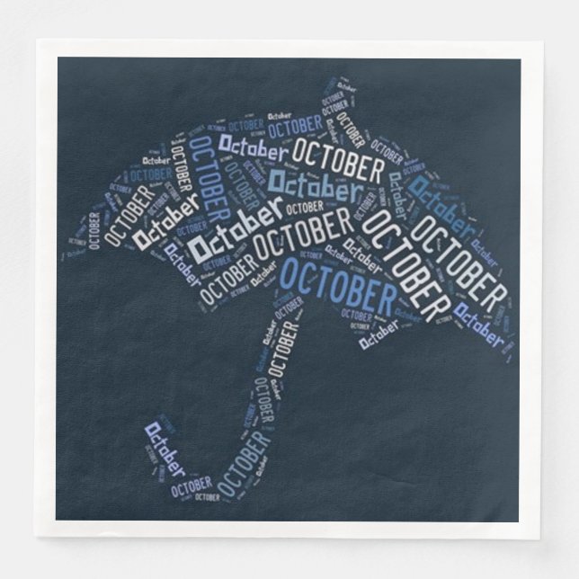 October Rain Umbrella Blue Typography Weather Napkin (Front)