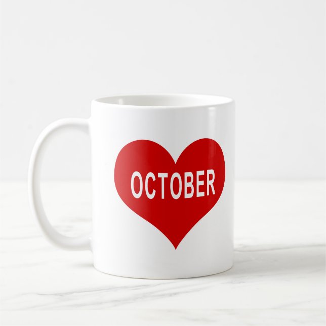 OCTOBER Red Love Heart Coffee Mug (Left)