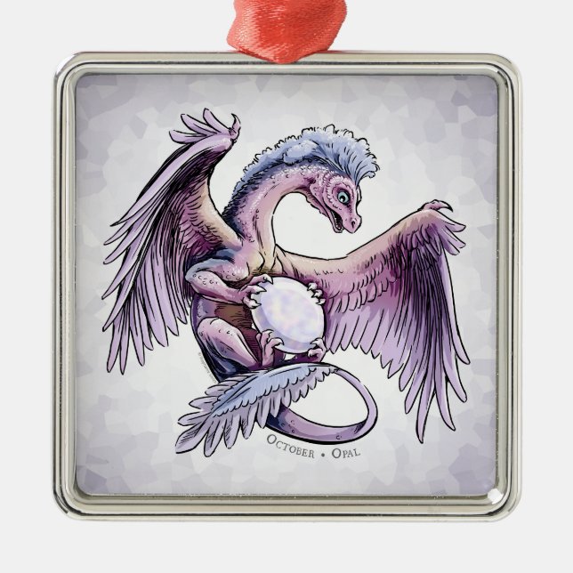 October’s Birthstone Dragon: Opal Metal Tree Decoration (Front)