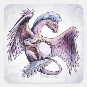 October’s Birthstone Dragon: Opal Square Sticker