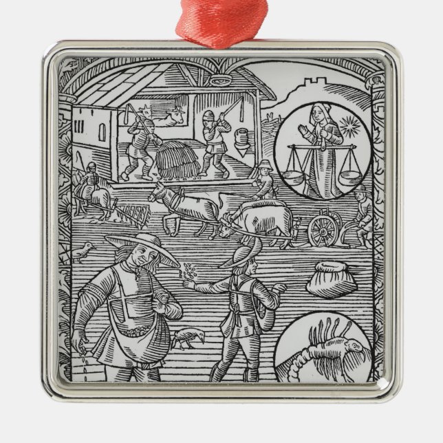 October, sowing, ploughing and threshing, metal tree decoration (Front)