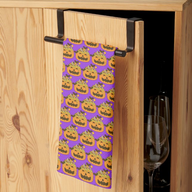 October Spooky Halloween Candy Pumpkin Tea Towel (Thirds Fold)