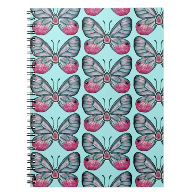 October Teal Glasswing Butterfly Pattern Design Notebook (Front)