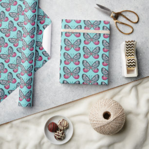 October Teal Glasswing Butterfly Pattern Design Wrapping Paper