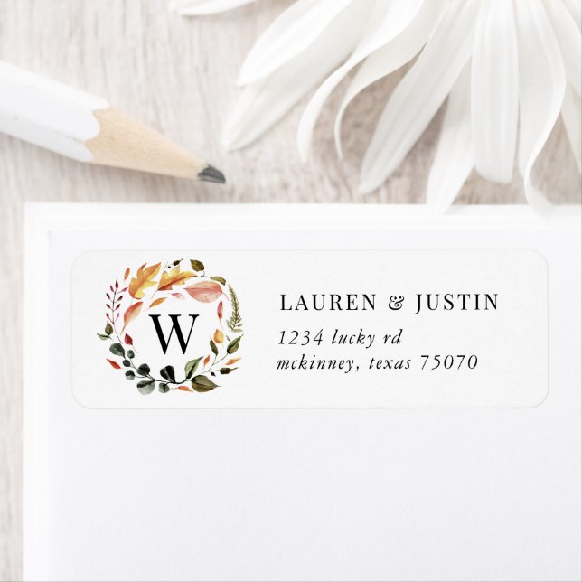October tones monogram floral Return Address Label (Insitu)