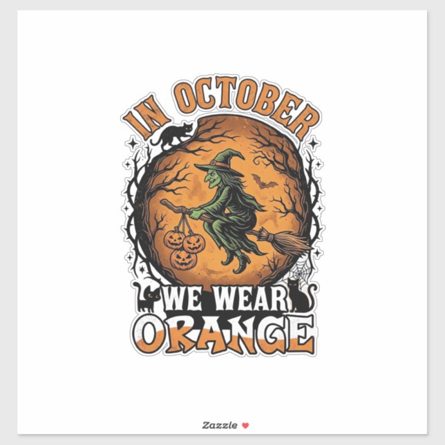 October We Wear Orange Flying Witch Pumpkins Black (Sheet)