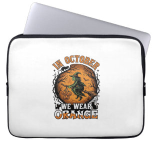October We Wear Orange Flying Witch Pumpkins Black Laptop Sleeve