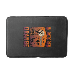 October We Wear Orange Halloween Pumpkin Llama Sku Bath Mat