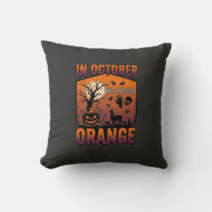 October We Wear Orange Halloween Pumpkin Llama Sku Cushion