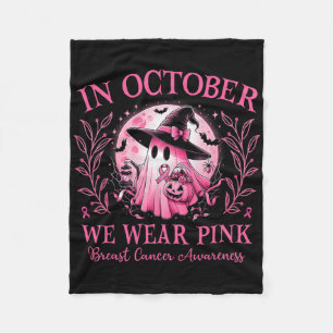 October We Wear Pink Breast Cancer Awareness Hallo Fleece Blanket