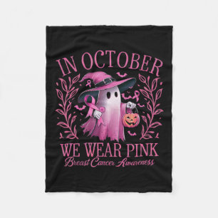 October We Wear Pink Breast Cancer Awareness Hallo Fleece Blanket