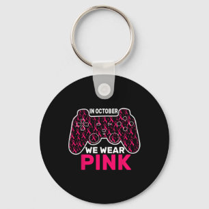 October We Wear Pink Breast Cancer Gaming Kids Tod Key Ring