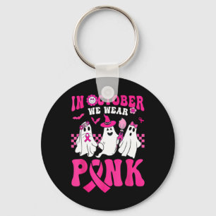 October We Wear Pink Cute Ghost Breast Cancer Hall Key Ring