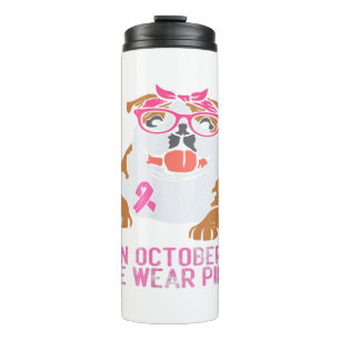 October We Wear Pink English Bulldog Breast Cancer Thermal Tumbler