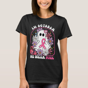 October We Wear Pink Ghost Floral Breast Cancer Aw T-Shirt