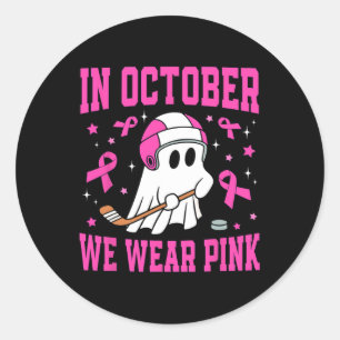 October We Wear Pink Ghost Hockey Breast Cancer Classic Round Sticker