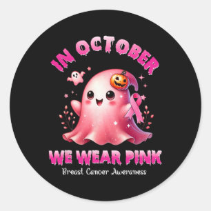 October We Wear Pink Ghost Witch Breast Cancer Awa Classic Round Sticker
