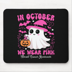 October We Wear Pink Ghost Witch Breast Cancer Awa Mouse Pad