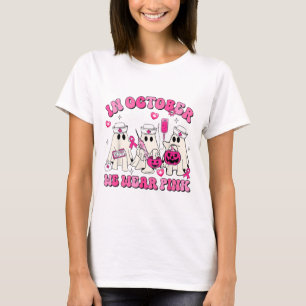 October We Wear Pink Nurse Ghost Halloween Breast  T-Shirt