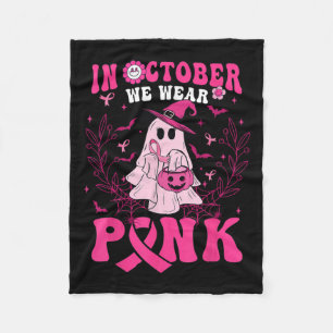 October We Wear Pink Shirt Ghost Halloween Breast Fleece Blanket