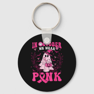 October We Wear Pink Shirt Ghost Halloween Breast Key Ring