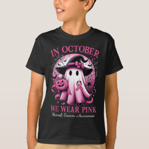 October We Wear Pink Witch Ghost Breast Cancer Awa T-Shirt