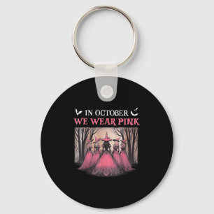 October We Wear Pink Witch Halloween Breast Cancer Key Ring