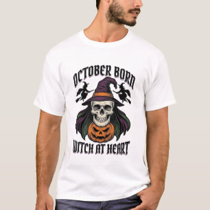 October Witch Shirt Vintage Halloween Birthday Des