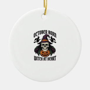 October Witch Shirt Vintage Halloween Birthday Des Ceramic Tree Decoration