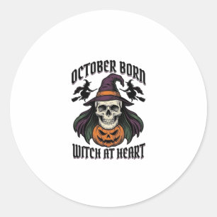 October Witch Shirt Vintage Halloween Birthday Des Classic Round Sticker