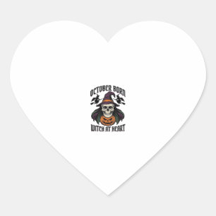 October Witch Shirt Vintage Halloween Birthday Des Heart Sticker