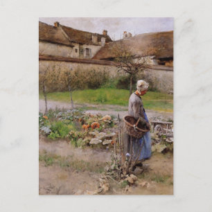 October with Woman in Her Garden Postcard