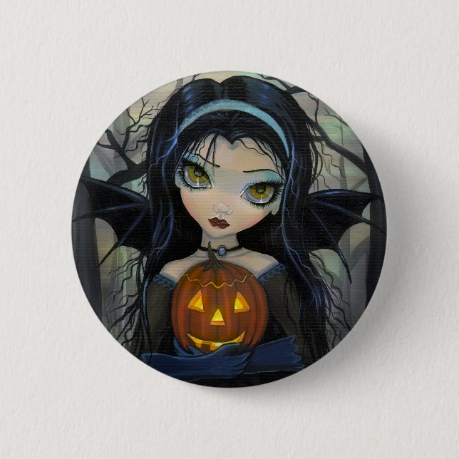 October Woods Vampire Big-Eye Halloween Button (Front)