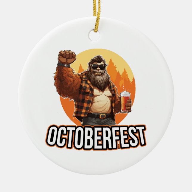 Octoberfest Bigfoot  Ceramic Tree Decoration (Front)