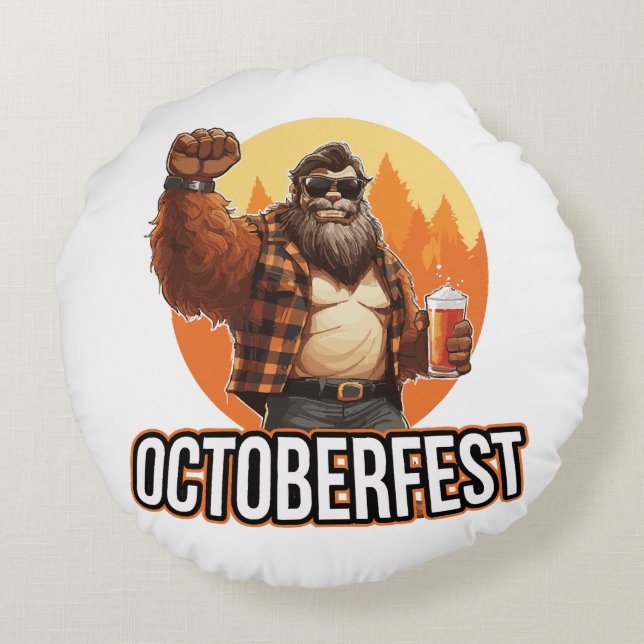Octoberfest Bigfoot  Round Cushion (Back)