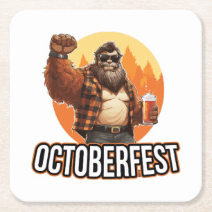 Octoberfest Bigfoot  Square Paper Coaster