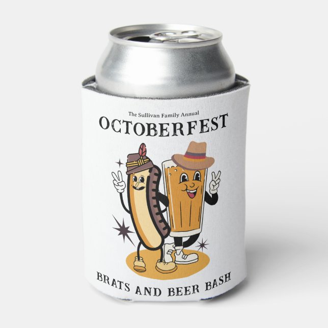 Octoberfest Brats and Beer Fall Party Retro Can Cooler (Can Front)