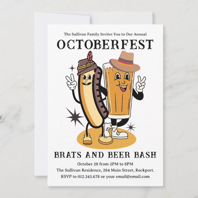 Octoberfest Brats and Beer Fall Party Retro Invitation (Front)