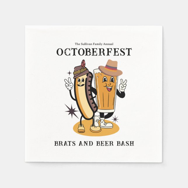 Octoberfest Brats and Beer Fall Party Retro Napkin (Front)