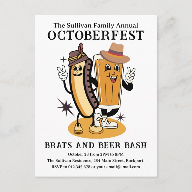 Octoberfest Brats Beer Fall Open House Party Postcard (Front)