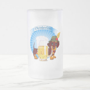 Octoberfest Dachshund 16 oz Frosted Glass Mug