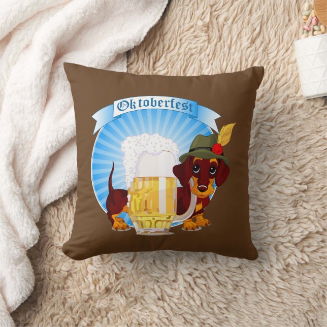 Octoberfest Dachshund Throw Pillow 16" x 16" (Blanket)